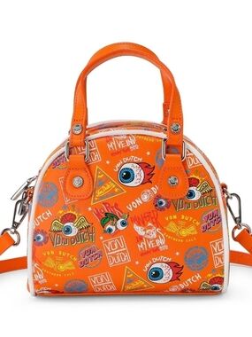 Y2K Von Dutch Orange Doodle Bowling Bag Purse Crossbody Handbag